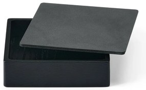 Дървена декоративна кутия за съхранение от еко кожа с капак в черен и антрацитен цвят 11x11x3,5 cm Square Nupo – LIND DNA