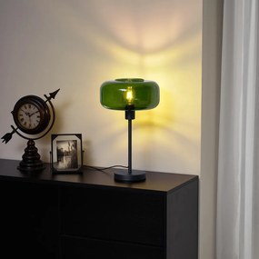 Ретро настолна лампа черна със зелено стъкло - Bizle
