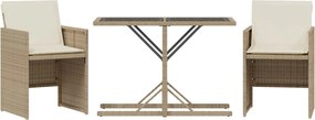 365066 vidaXL Бистро комплект с възглавници 3 части бежов полиратан