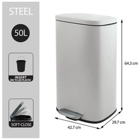 Стоманено кошче за боклук с педал в матово бял цвят 50 l Akira – Spirella