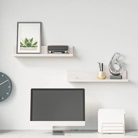 823600 vidaXL Стенни рафтове, 2 бр, бели, 50x11x9 см, масивно борово дърво