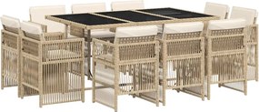 3211030 vidaXL Градински комплект с възглавници, 11 части, бежов полиратан