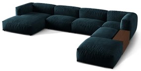 Тъмносин кадифен модулен ъглов диван (десен ъгъл/U форма) Martina – Micadoni