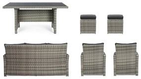 Сив градински комплект от за отдих от изкуствен ратан за 6 Ariel – Bizzotto