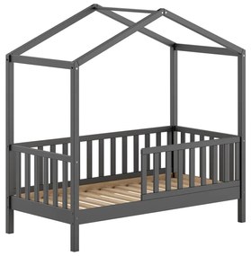 Антрацитно къща детско легло 70x140 cm от масивен бор с включена подматрачна рамка DALLAS – Vipack