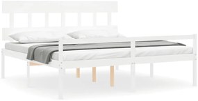 3195437 vidaXL Легло за възрастни с табла, бяло, 200x200 см, масивно дърво