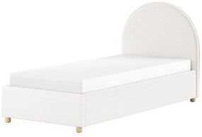 Бяло тапицирано единично легло с място за съхранение с включена подматрачна рамка 90x200 cm Moon – Vipack