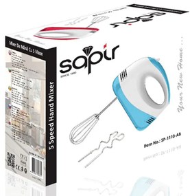 Ръчен миксер SAPIR SP 1110 AB, 150W, 5 скорости, 4 бъркалки, Бял/син