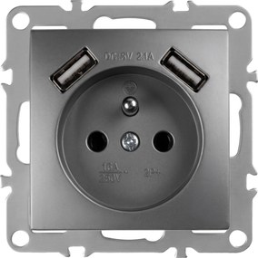 Единичен контакт със заземяване + 2x USB-A OSTE JNH003-G Grey