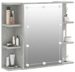 Огледален шкаф с LED, бетонно сив, 70x16,5x60 см