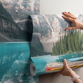 Фототапет Планински изглед с лодки