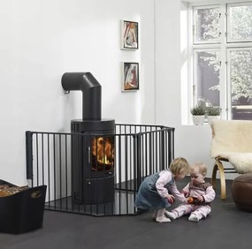 Защитна преграда за камина 304 x 74,5 cm - черна