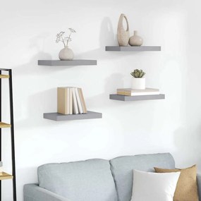 323846 vidaXL Окачени стенни рафтове, 4 бр, сиви, 23x23,5x3,8 см, МДФ
