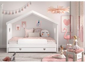 Бяло разтегателно детско легло къща от масивен бор с място за съхранение 90x200 cmAMORI – Vipack