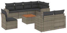 3256550 vidaXL Градински комплект диван с възглавници 9 части сив полиратан