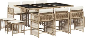 3211690 vidaXL Градински комплект с възглавници, 11 части, бежов полиратан