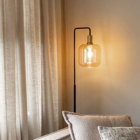 Дизайнерски подов аплик черен с месинг и кехлибарено стъкло - Zuzanna