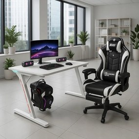 Геймърска маса с RGB LED подсветка бяла Широчина: 60 см | Дължина: 120 см