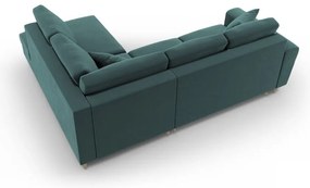 Кадифен разтегателен ъглов диван с място за съхранение в петролен цвят (десен ъгъл/L форма) Kyoto – Cosmopolitan Design