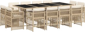 3211042 vidaXL Градински комплект с възглавници, 13 части, бежов полиратан