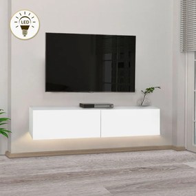 Аристо меламинов стенен ТВ шкаф с LED осветление в бял цвят 135x31.6x25см.