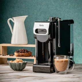 Разопакован: Еспресо машина за мляно кафе и капсули 8в1 Oliver Voltz OV51171N8M, 1450W, 1 л, 5 адаптера, 19 bar, Черен