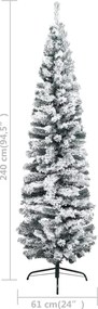 Тънка изкуствена коледна елха с флокиран сняг зелена 240 см PVC