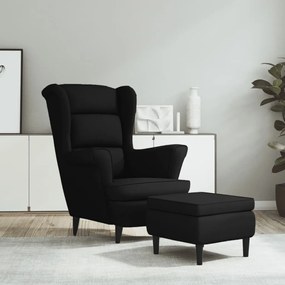 3115937 vidaXL Фотьойл Wingback с табуретка, черен, кадифе