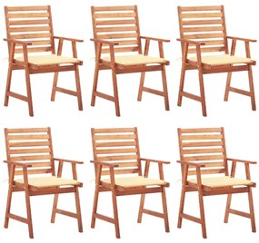 3078349 vidaXL Градински трапезни столове, 6 бр, с възглавници, акация масив