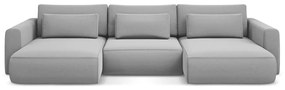 Светлосив кадифен разтегателен ъглов диван с място за съхранение (U форма) Kapua – Makamii
