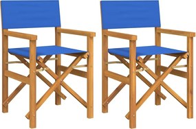 4008514 vidaXL Сгъваеми режисьорски столове, 2 бр, сини, масивно тиково дърво