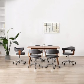 3054904 vidaXL Въртящи трапезни столове, 6 бр, сиви, извито дърво и текстил