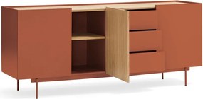 Нисък скрин с чекмеджета в цвят тухла и естествен дъб 180x78 cm Otto - Teulat