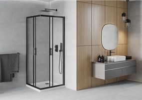Mexen Rio квадратна душ кабина 90 x 90 см, прозрачна, черна + дъно Flat, бял