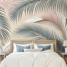 Тапет – Пастелни палмови листа на бежово