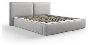 Светлосиво тапицирано двойно легло с място за съхранение и решетка 160x200 cm Arendal - Cosmopolitan Design