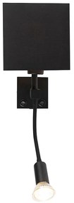 Модерна стенна лампа черна с USB и квадратен черен абажур - Zeno