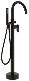 Стоящ смесител за вана ICL 8213B, месинг, черен мат, подово захранване, с шлаух и слушалка, 110.4x25см