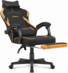 CABRO C502 геймърски стол от плат с подложка за крака, до 150 кг, черен и оранжев