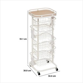 Кухненска количка 5five Balm, MDF и бял метал, 5 коша, 34.5x31x91 cm