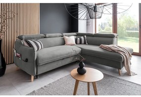 Ъглов разтегателен диван от светлосиво кадифе (десен ъгъл) Sweet Harmony - Miuform