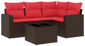 3251261 vidaXL Градински комплект с възглавници, 5 части, кафяв полиратан