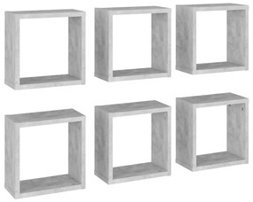 807012 vidaXL Стенни кубични рафтове, 6 бр, бетонно сиви, 30x15x30 см