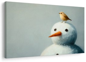 Картина на платно – Коледен снежен човек с птиче