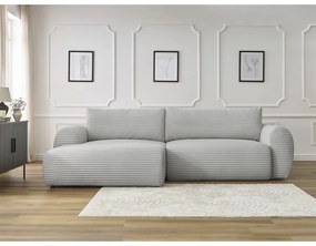Светлосив разтегателен ъглов диван от рипсено кадифе (ляв ъгъл) Lucien – Bobochic Paris