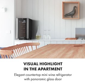 Klarstein Reserva 8 Slim Uno, охладител за вино, 23 литра, 8 бутилки, 11 - 18 ° C, 26 dB, неръждаема стомана