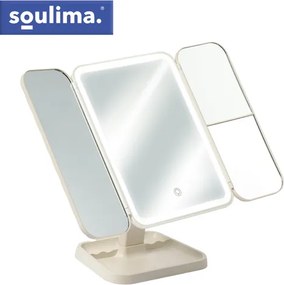 Козметично огледало Soulima с LED осветление, увеличителна функция и възможност за сгъване, 4 в 1 за грим, бяло