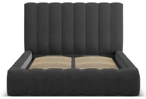 Антрацитно тапицирано двойно легло с място за съхранение с включена подматрачна рамка 160x200 cm Kelp – Micadoni Home