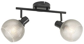 Дизайнерски прожектор черен с опушено стъкло 2-светлина - Chico