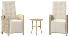 365204 vidaXL Бистро комплект с възглавници 3 части бежов полиратан